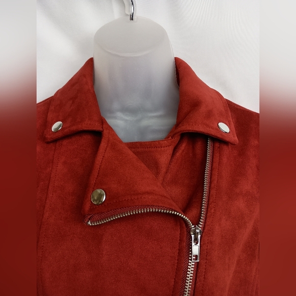 Forever 21 Moto Bikercore,Casual,Preppy,Punk Red Orange Rust Suede Jacket(#1,536 - Picture 5 of 7